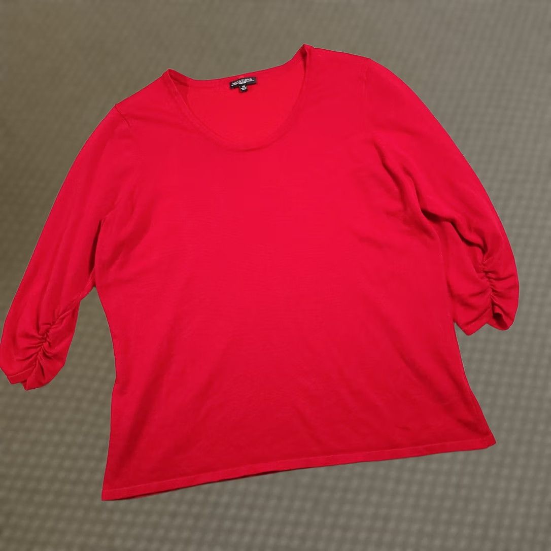 Vintage Notations Sweater Women's 3X Plus Red 3/4 Sleeve Ruched Knit Scoop Neck Size XXL / US 16-18 / IT 52-54 - 1 Thumbnail