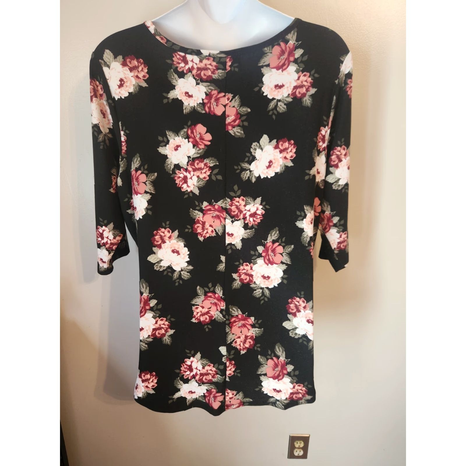 Vintage Bobbie Brooks Black Floral Print Keyhole Trim Casual Top Shirt 3X Plus Size XXL / US 16-18 / IT 52-54 - 5 Thumbnail