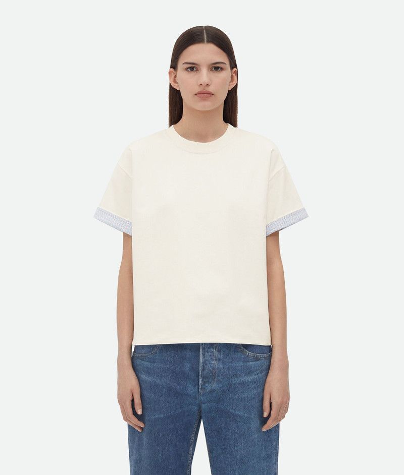 Bottega Veneta o1n1vont1225 Double Layer Cotton Check T-Shirt in Chalk Size XS / US 0-2 / IT 36-38 - 1 Thumbnail