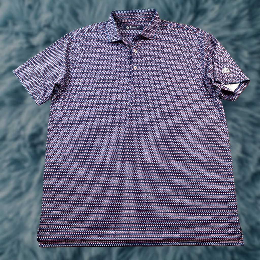 Vintage Donald Ross Shirt Mens L Blue Polo All Over Print Drinks Performance Golf Size US L / EU 52-54 / 3 - 1 Thumbnail