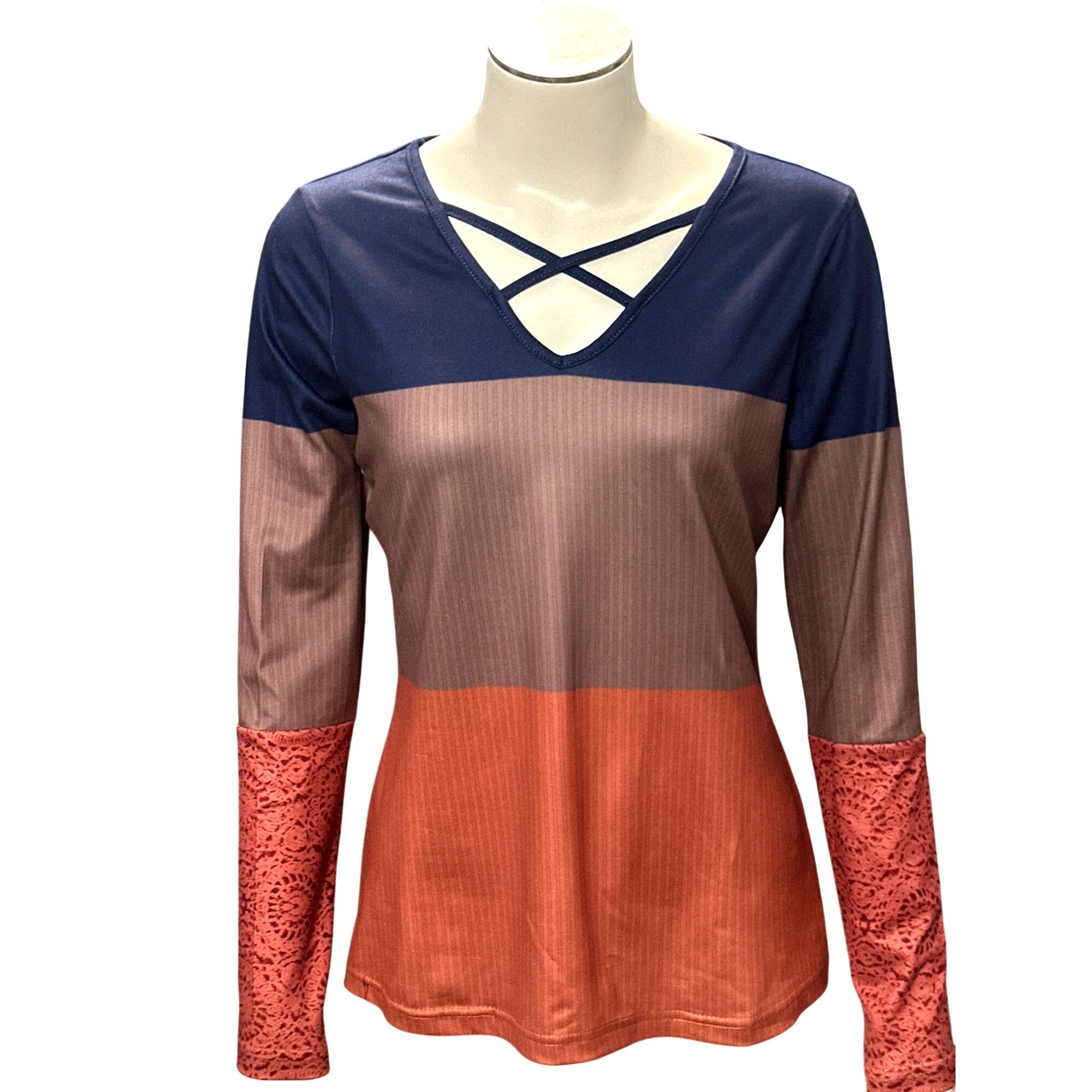 Other CCC Colorblock Long Sleeve Athletic Knit Top Soft Lightweigh Size S / US 4 / IT 40 - 1 Thumbnail