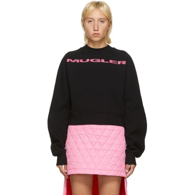 Mugler × Thierry Mugler Neon Green Logo Neoprene Cropped Pullover Size US S / EU 44-46 / 1 - 8 Thumbnail
