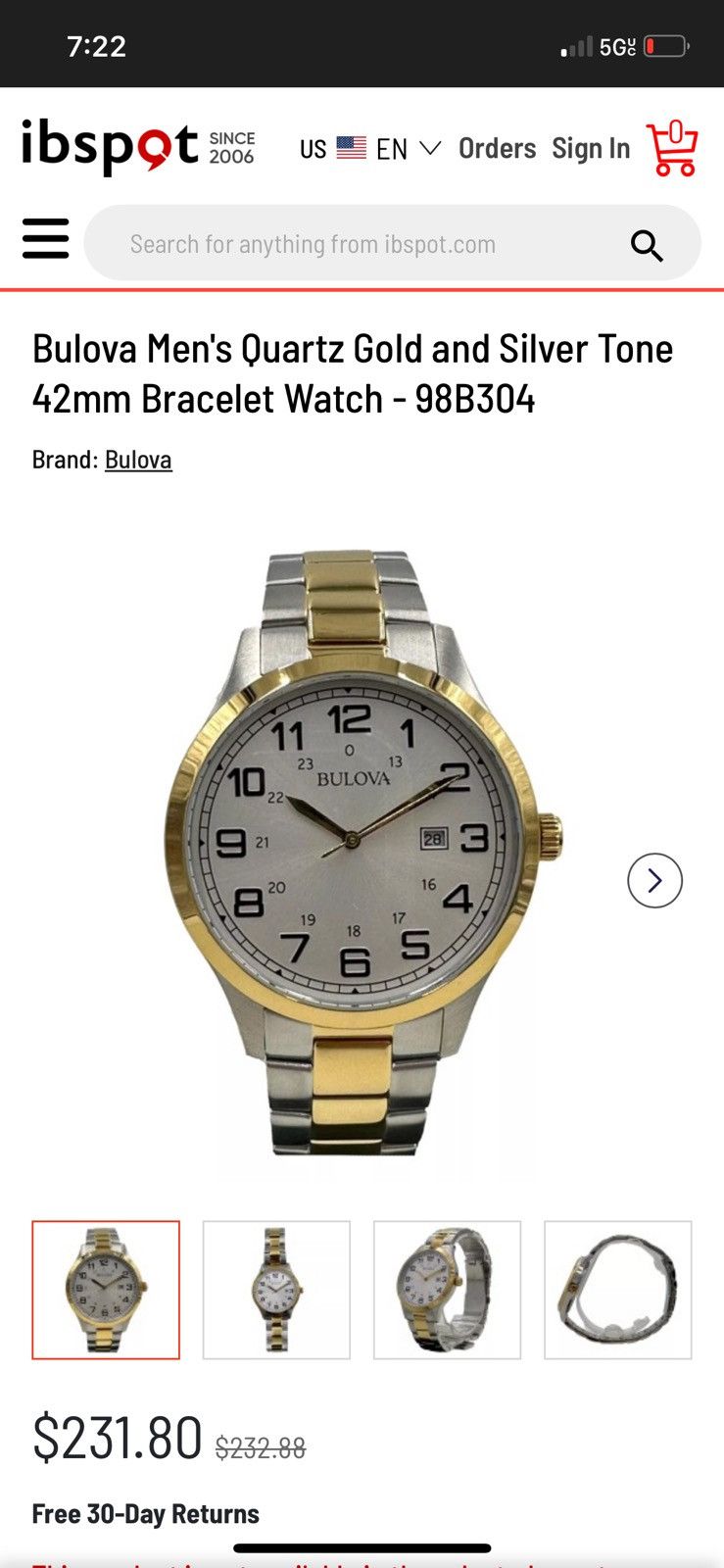 Bulova Bulova Watch 98B304 Mens Quartz 42mm Two-Tone Bracelet Watch Size 42 - 2 Thumbnail