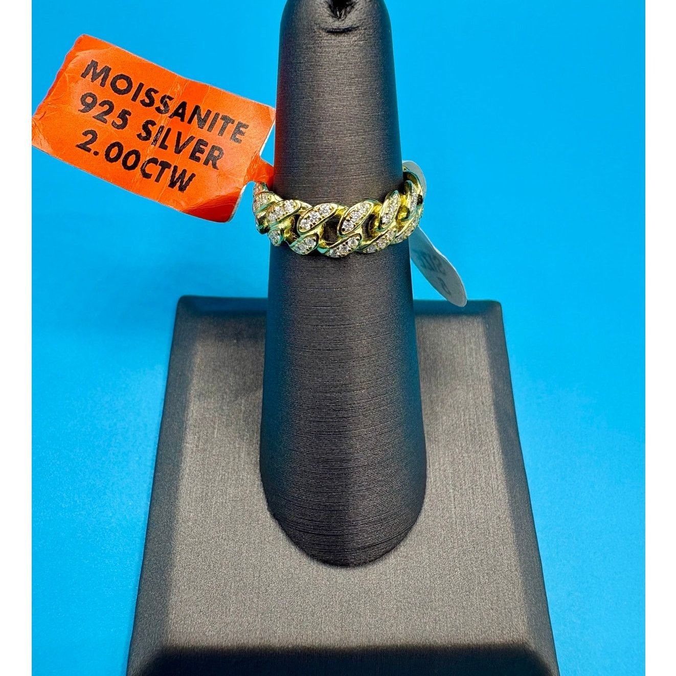Jewelry NWT Sz. 5 -2ct Vermeil Moissanite over 925 Silver Cuban Ring Size ONE SIZE - 1 Thumbnail