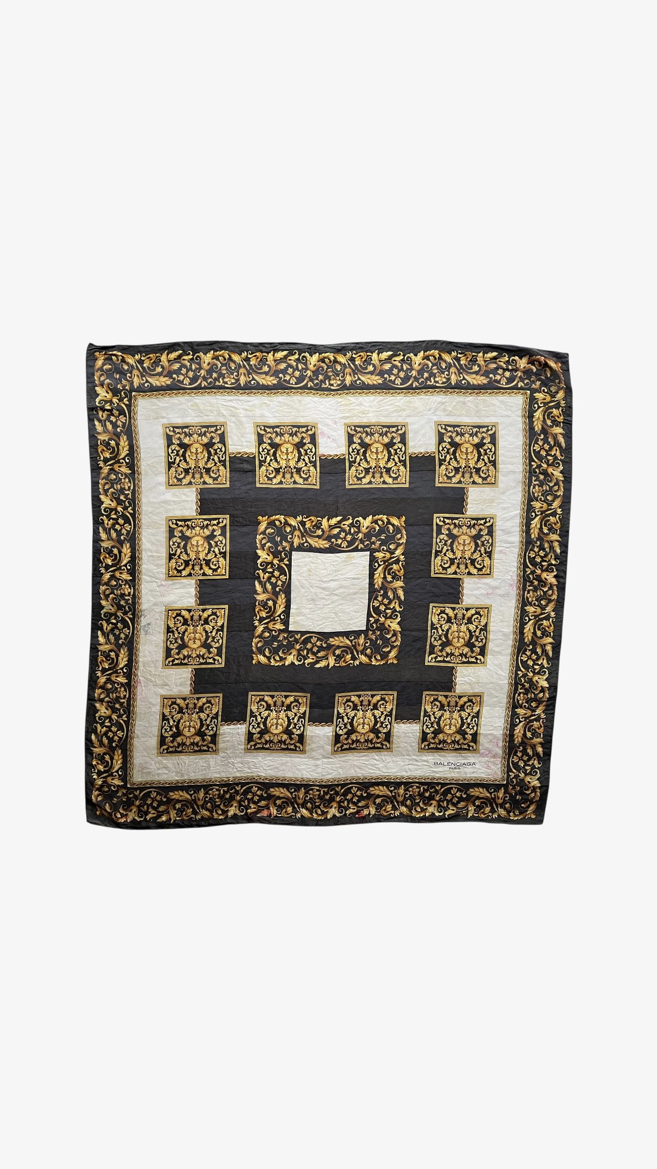 Balenciaga Vintage 90s Balenciaga Paris Checkered Baroque Silk Scarf Size ONE SIZE - 1 Thumbnail