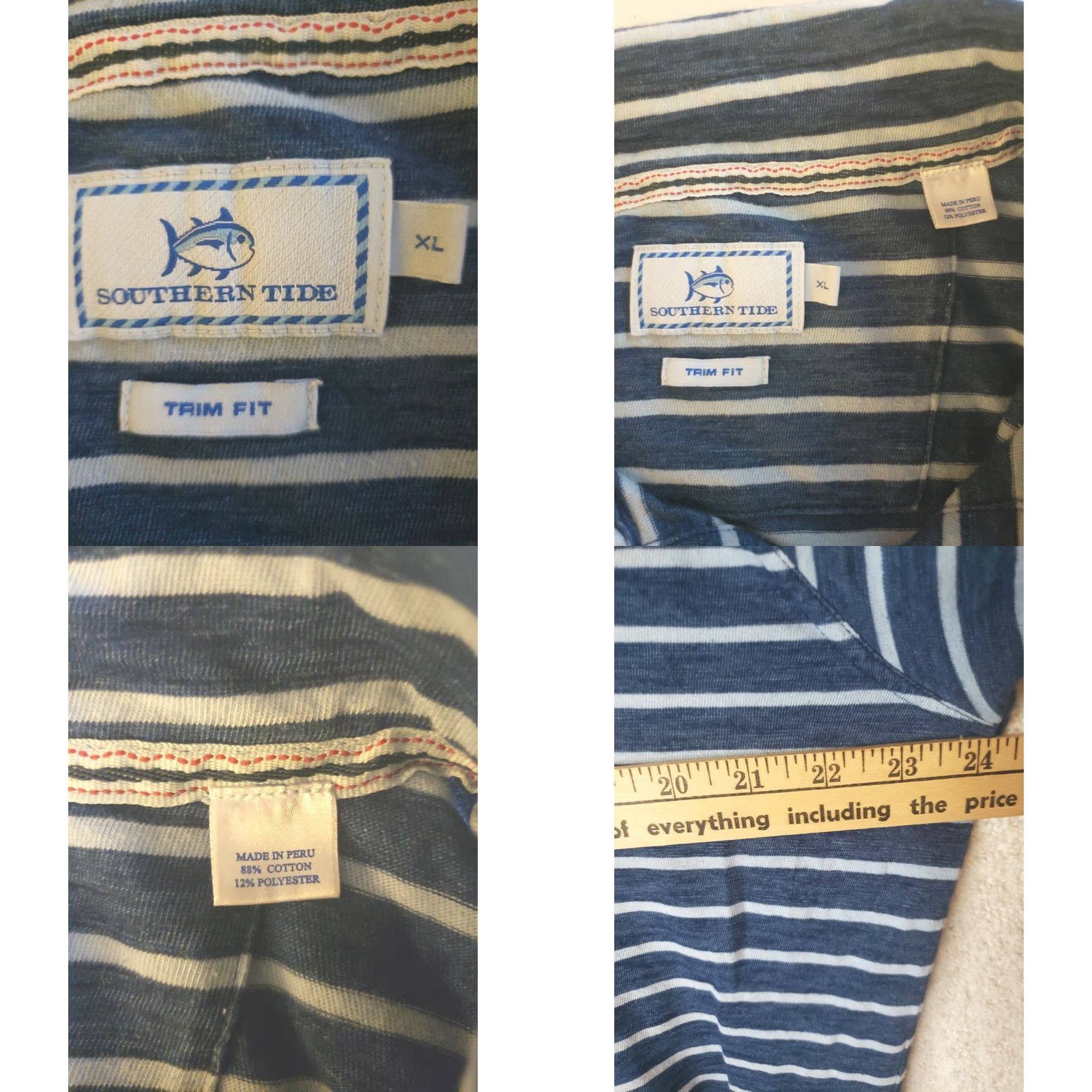 Southern Tide Southern Tide Golf Polo Shirt Mens Regular XL Blue Striped Collared Stretch Size US XL / EU 56 / 4 - 8 Thumbnail
