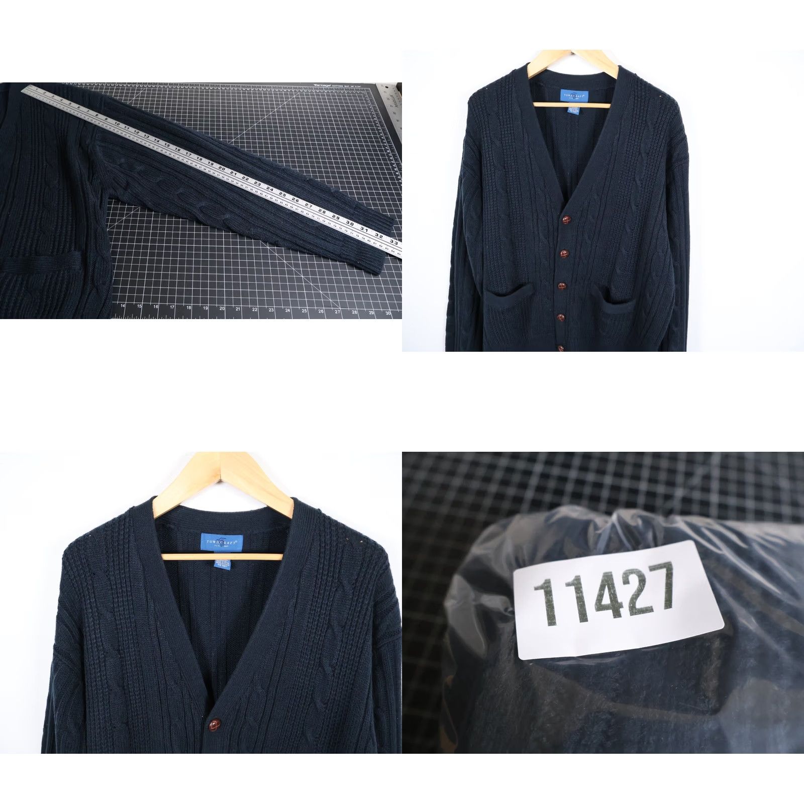Vintage VINTAGE TownCraft Cardigan Sweater XL Black Cable-Knit Men’s 90s Preppy Buttons Striped? (Note: Unable to add new info) Size US XL / EU 56 / 4 - 8 Thumbnail