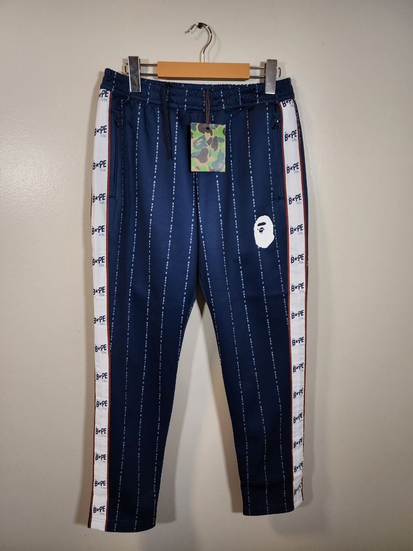 Bape A Bathing ApeText Stripe Jersey Pants Size US 32 / EU 48 - 1 Thumbnail