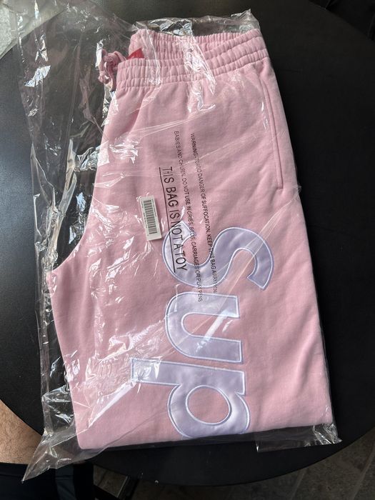 Supreme Supreme pink satin appliqué logo sweatpants medium | Grailed