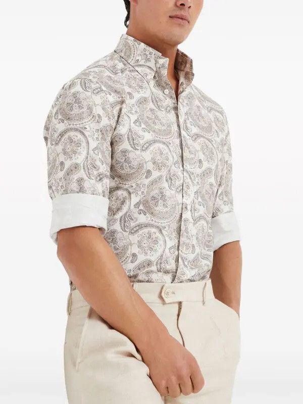 Brunello Cucinelli o1y0526 Patterned Shirt in Light Beige/Cream Size US M / EU 48-50 / 2 - 3 Thumbnail