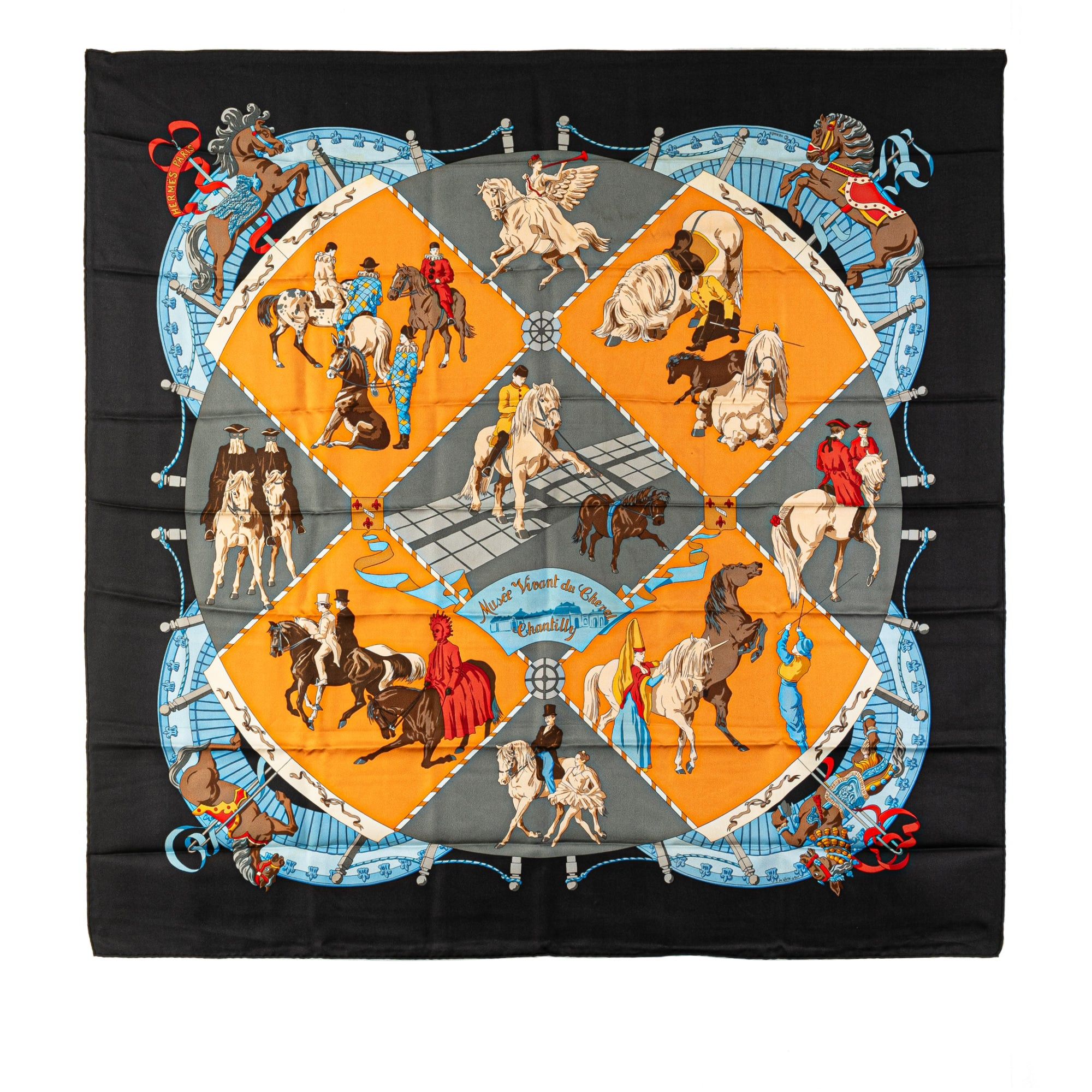 Hermes Hermès Musee Vivant du Cheval Chantilly Silk Scarf Black Size ONE SIZE - 1 Thumbnail