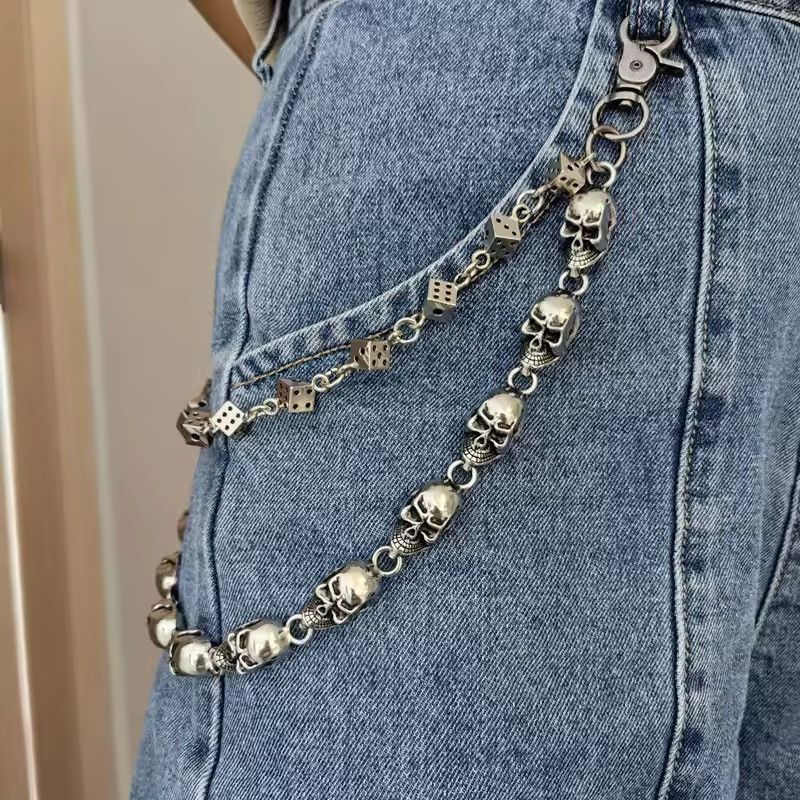 Jewelry Silver Skull Cross Chain Wallet Chain, Gothic Punk Accessory Size ONE SIZE - 1 Thumbnail