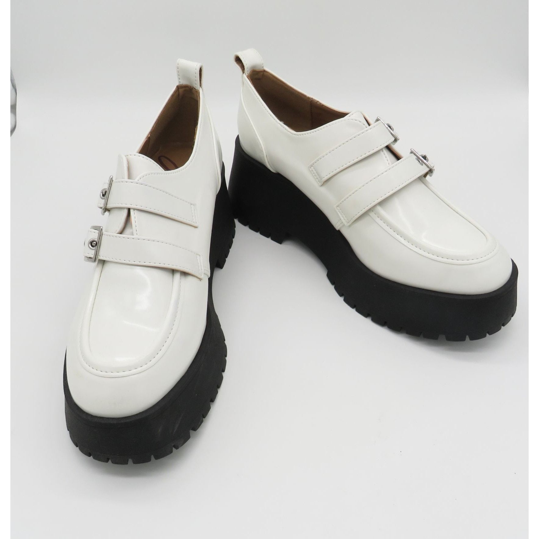 Other Zodiac Women's White Platform Loafers Double Buckle Strap Bl Size US 9 / IT 39 - 6 Thumbnail
