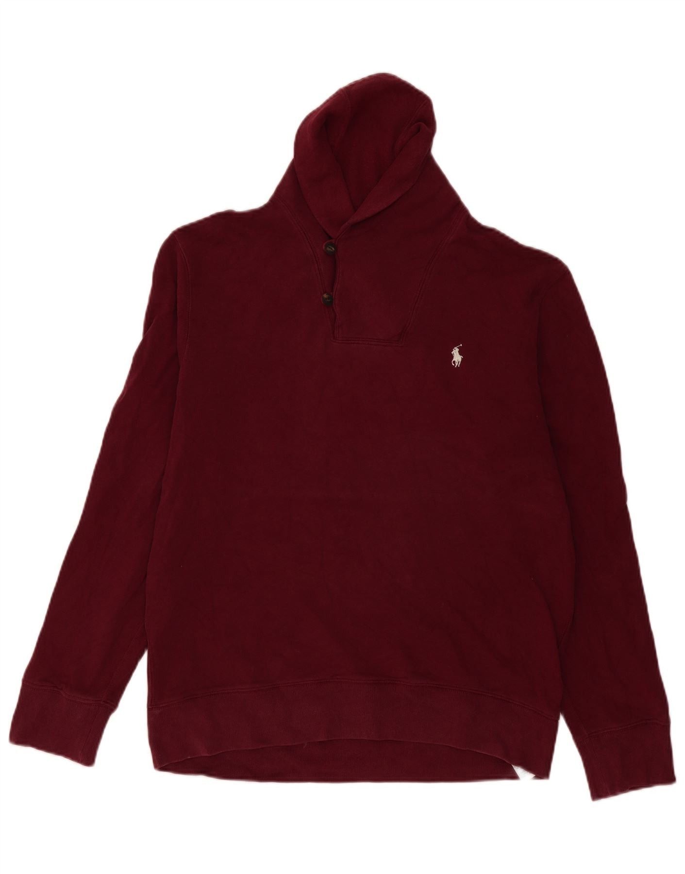 Polo Ralph Lauren Mens Shawl Neck Sweatshirt Jumper Large Burgundy Cotton Size US XXL / EU 58 / 5 - 1 Thumbnail