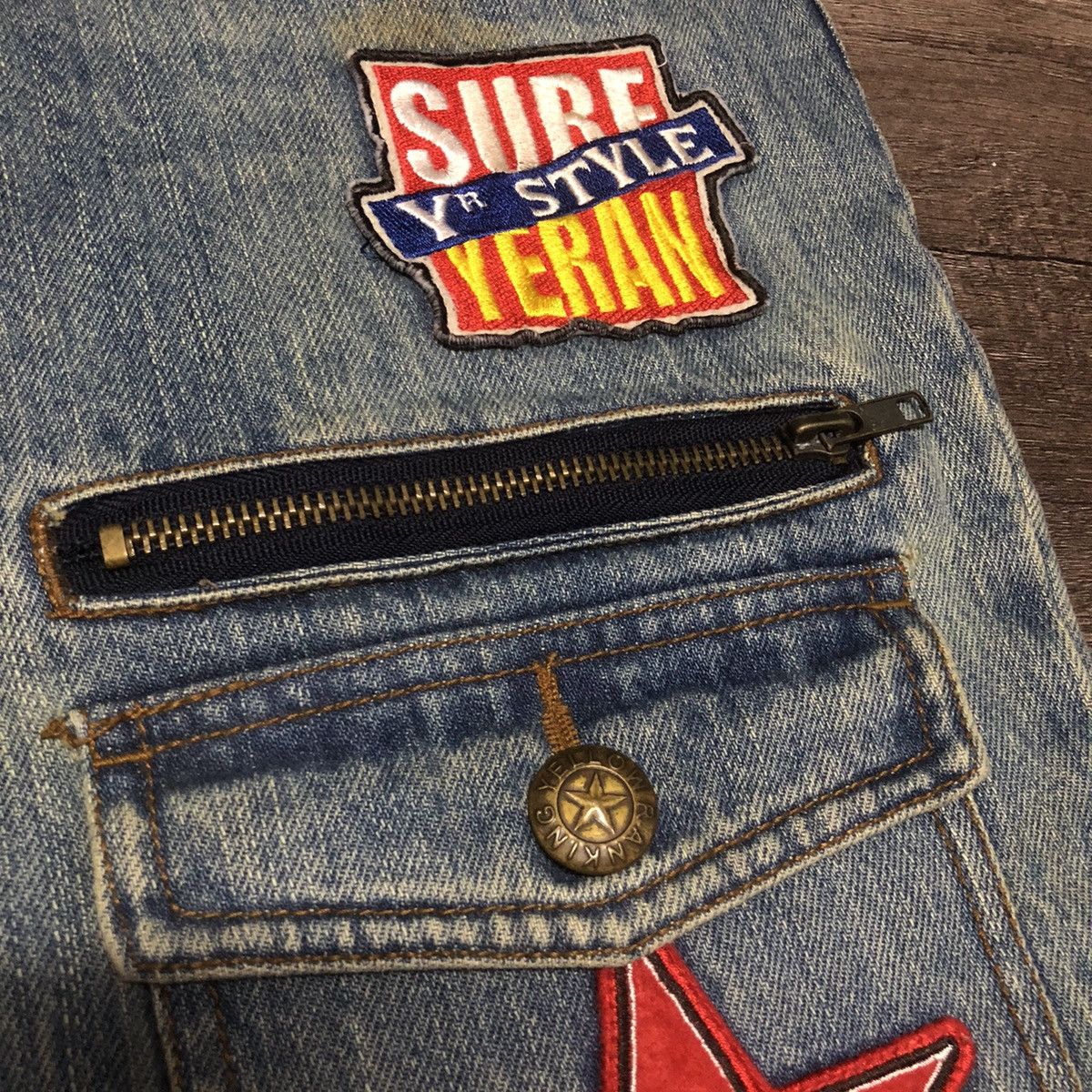 Designer × Hysteric Glamour × Japanese Brand Yellow Ranking Patches Jeans Like Hysteric Glamour Design Size US 31 - 10 Thumbnail