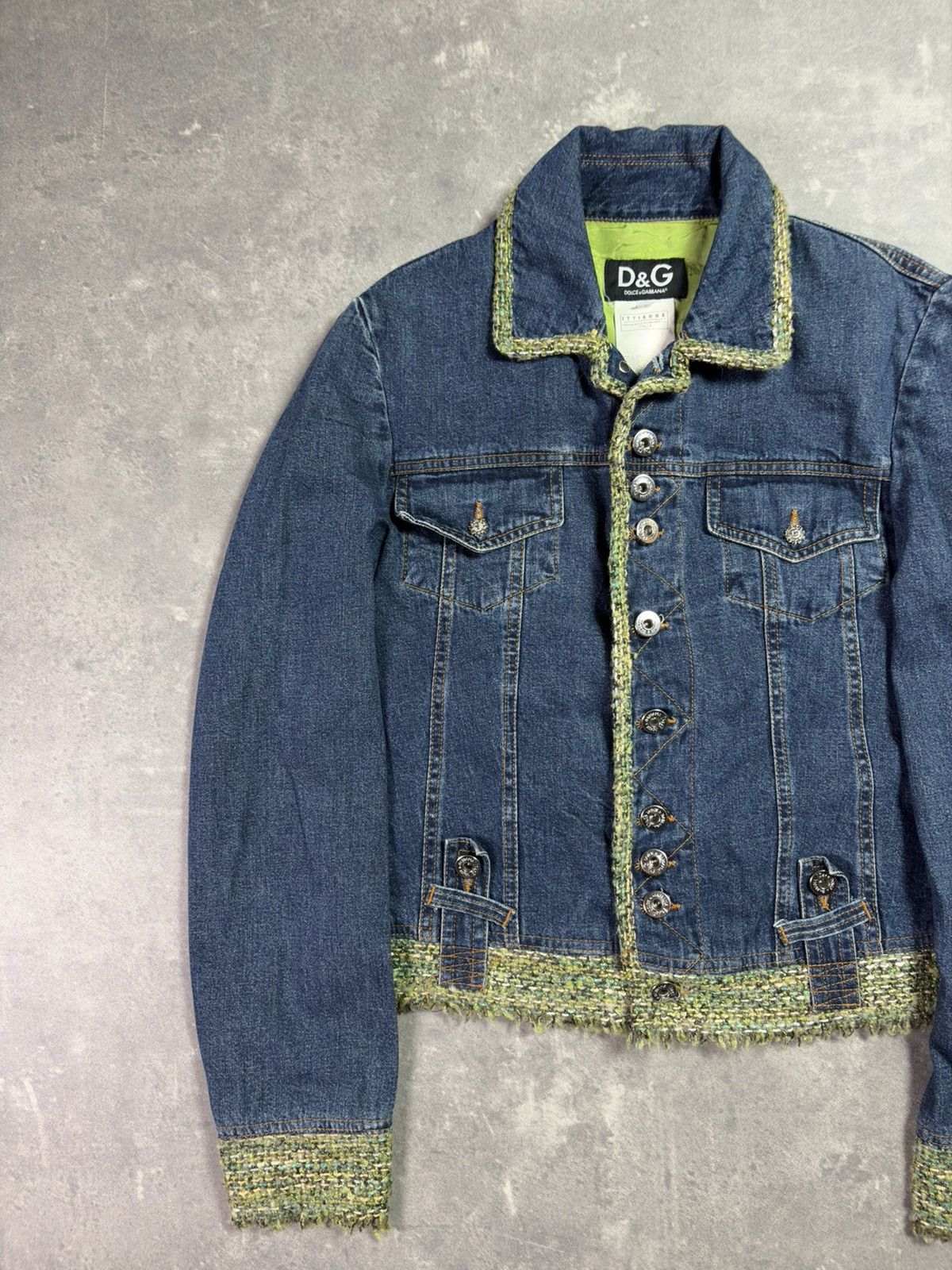 Dolce & Gabbana 00s D&G Dolce & Gabbana Tweed Trim Short Denim Jacket S Size S / US 4 / IT 40 - 3 Thumbnail