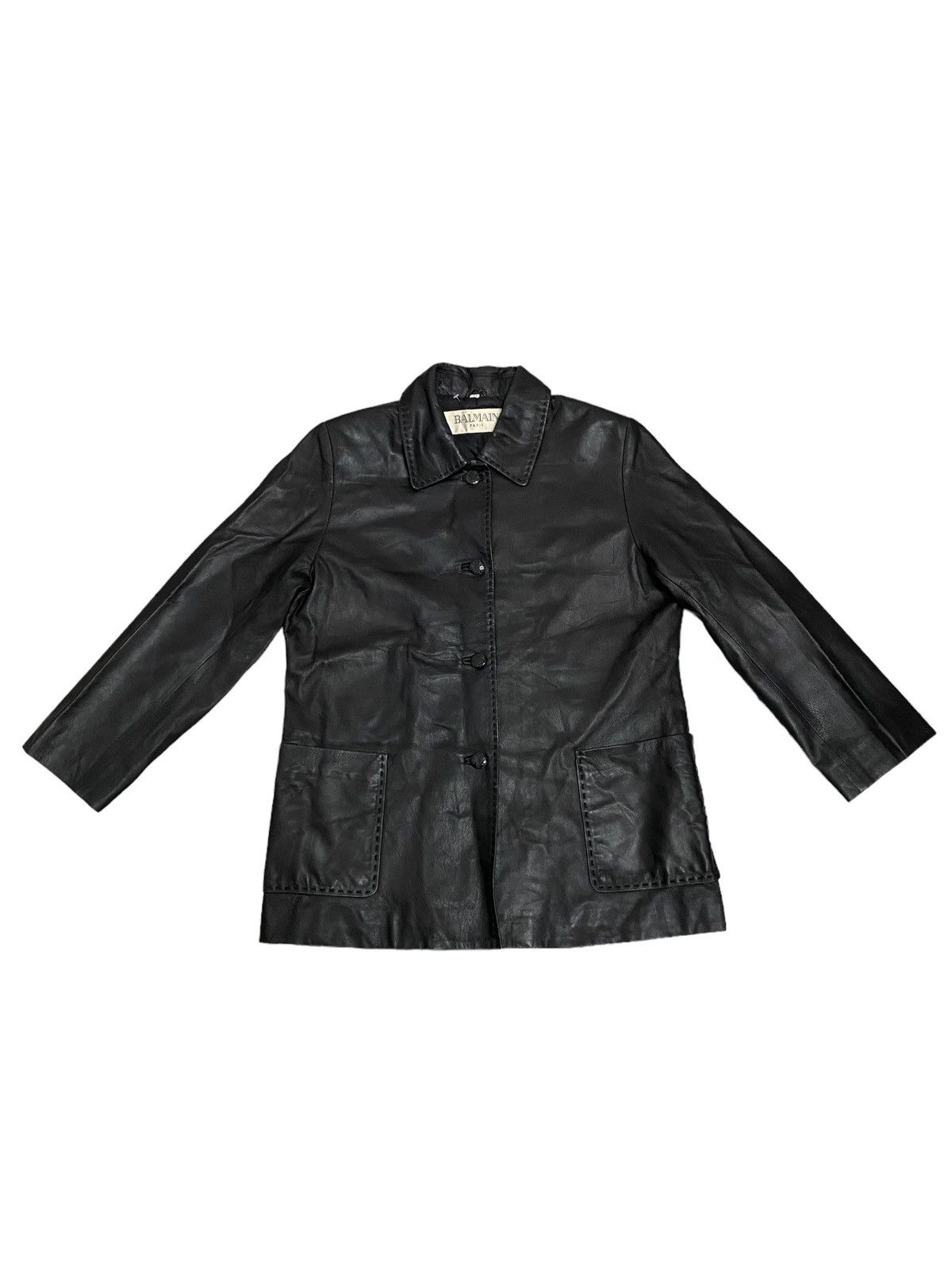 image of Vintage Balmain Paris Sheepskin Leather Jacket in Black, Men's (Size Medium)