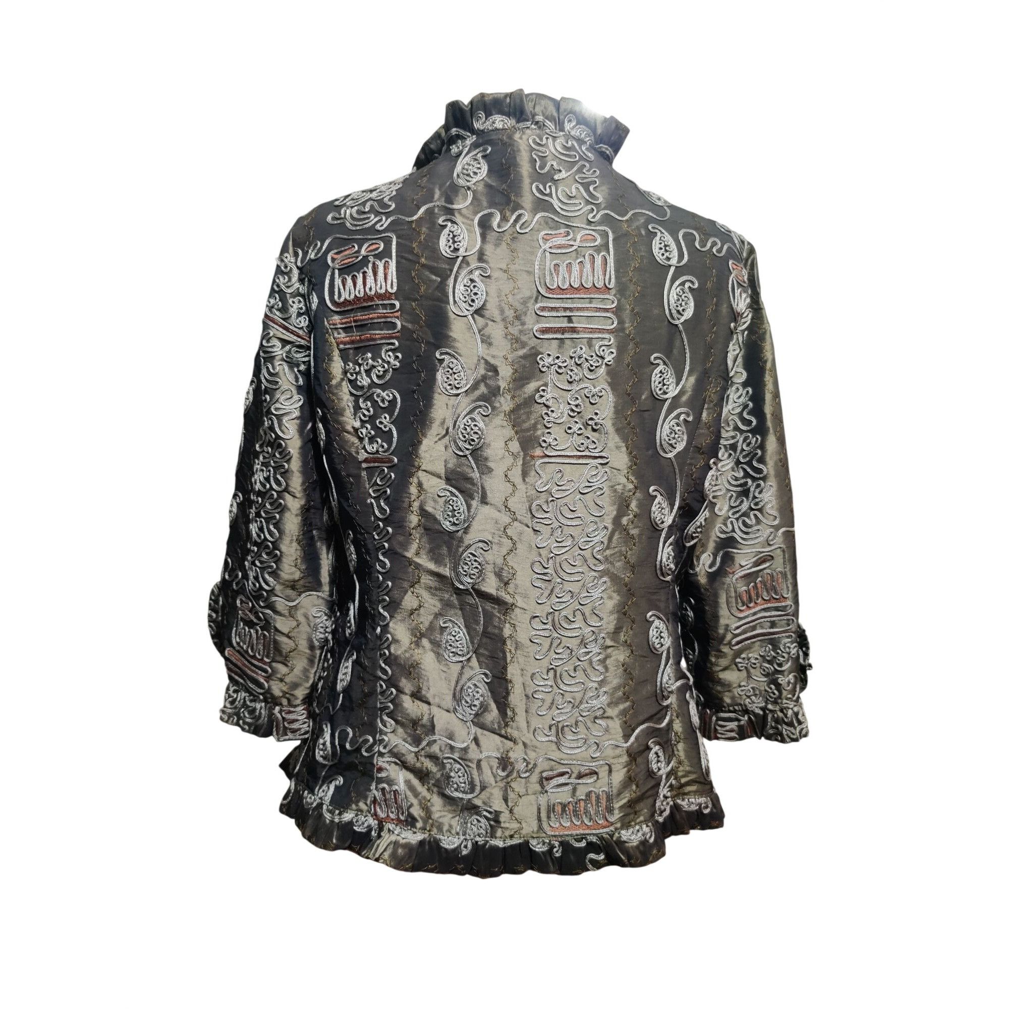 Agora Vintage Agora L Olive Embroidered Ruffle Open Front Statemen Size L / US 10 / IT 46 - 4 Thumbnail