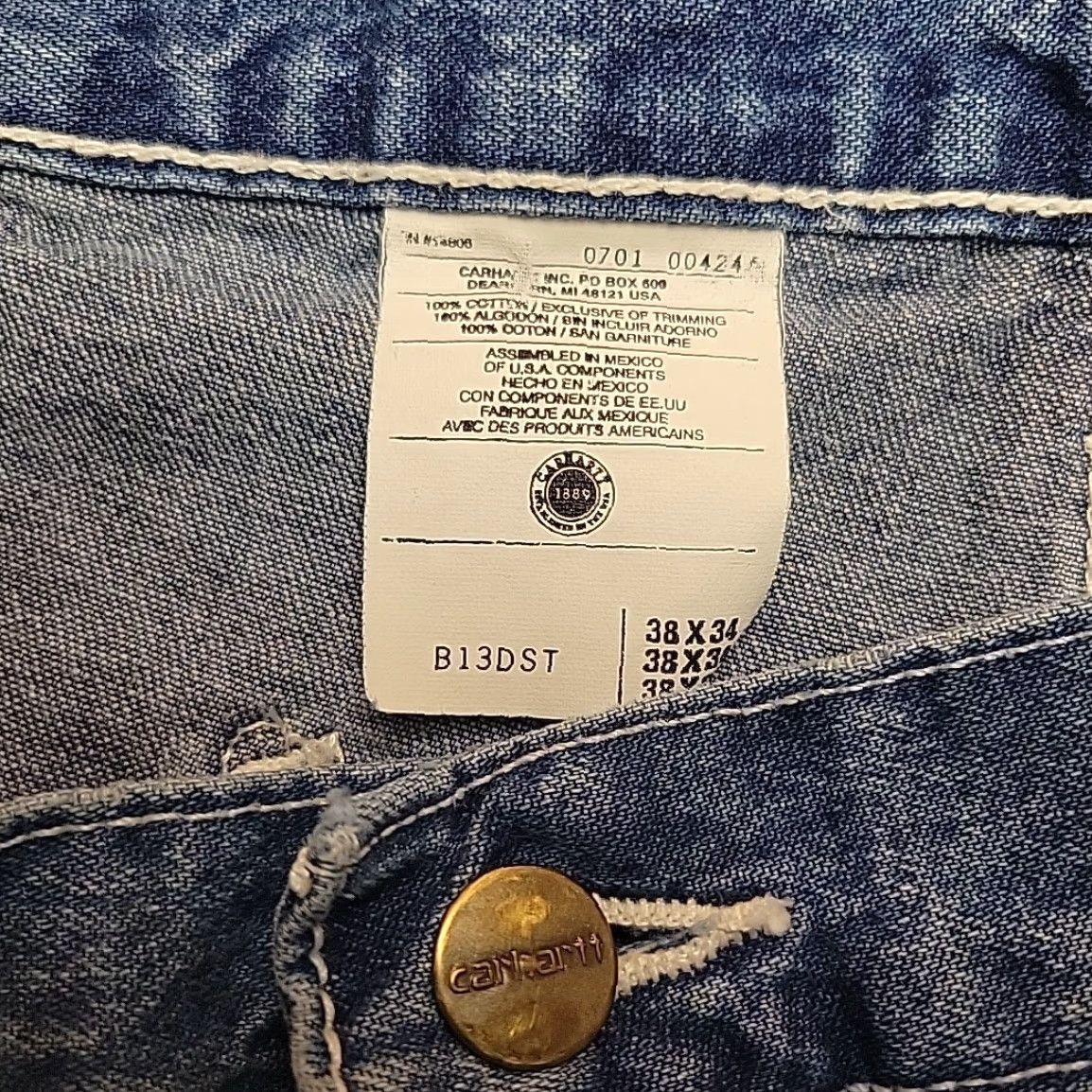 Carhartt VINTAGE Carhartt Jeans Men 38x34 Blue Denim B13DST Carpenter Cargo Work Workwear Size US 38 / EU 54 - 3 Thumbnail