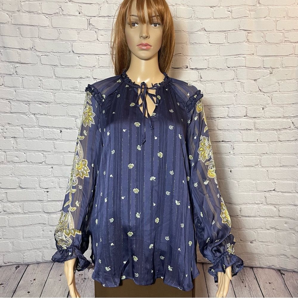 Other NWT New Figueroa & Flower Printed Ruffle Tie Neck Long Slee Size L / US 10 / IT 46 - 2 Thumbnail