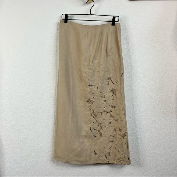 Kenzo KENZO Linen Floral Cut Out Embroidered Midi Pencil Skirt Size 30" / US 8 / IT 44 - 1 Thumbnail