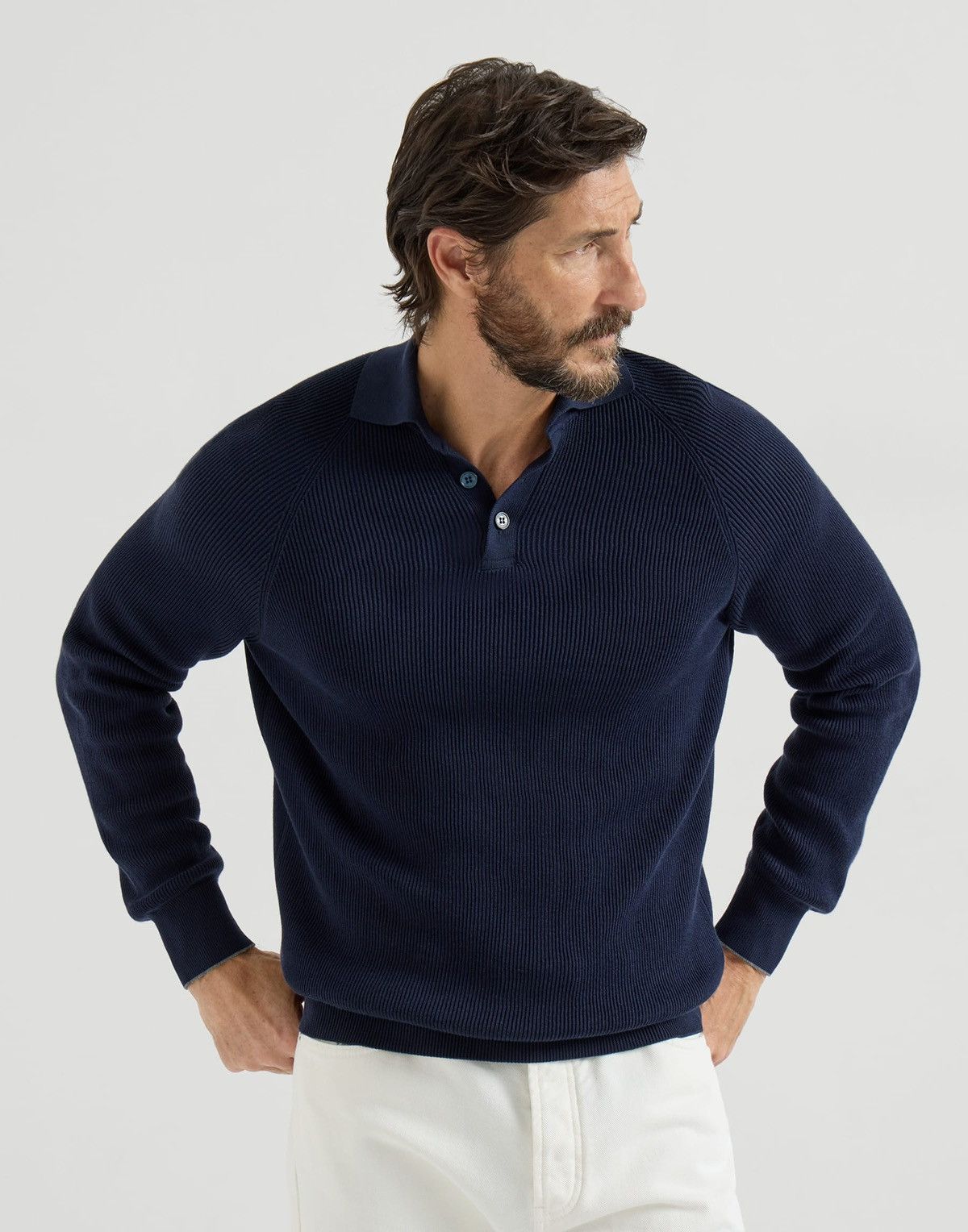 Brunello Cucinelli Brunello Cucinelli Knit Long-sleeved Navy Blue Polo Sweater Size US M / EU 48-50 / 2 - 1 Thumbnail