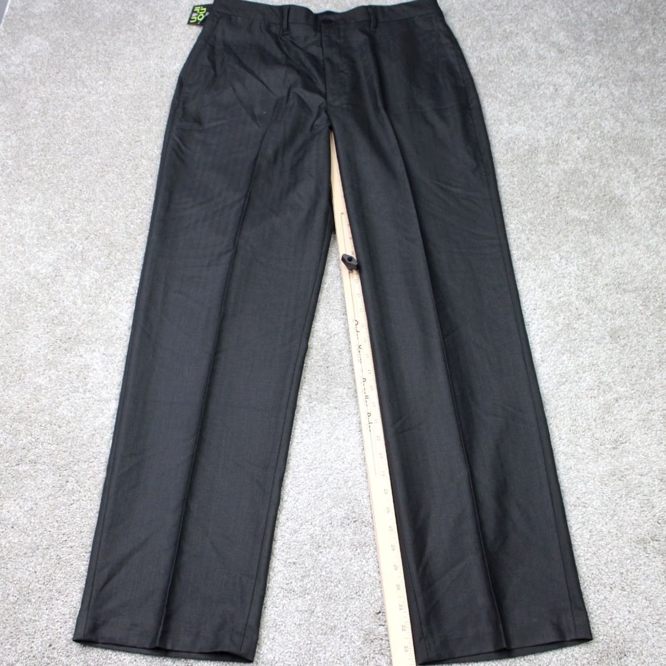 Liz Claiborne Claiborne Pants Mens 36 x 34 Black Pleated No Iron Sharkskin Dress Pants Regular Rise 10-12 In Cuffed Knit Linen Blend Wool Polyester Rayon Size US 36 / EU 52 - 2 Thumbnail