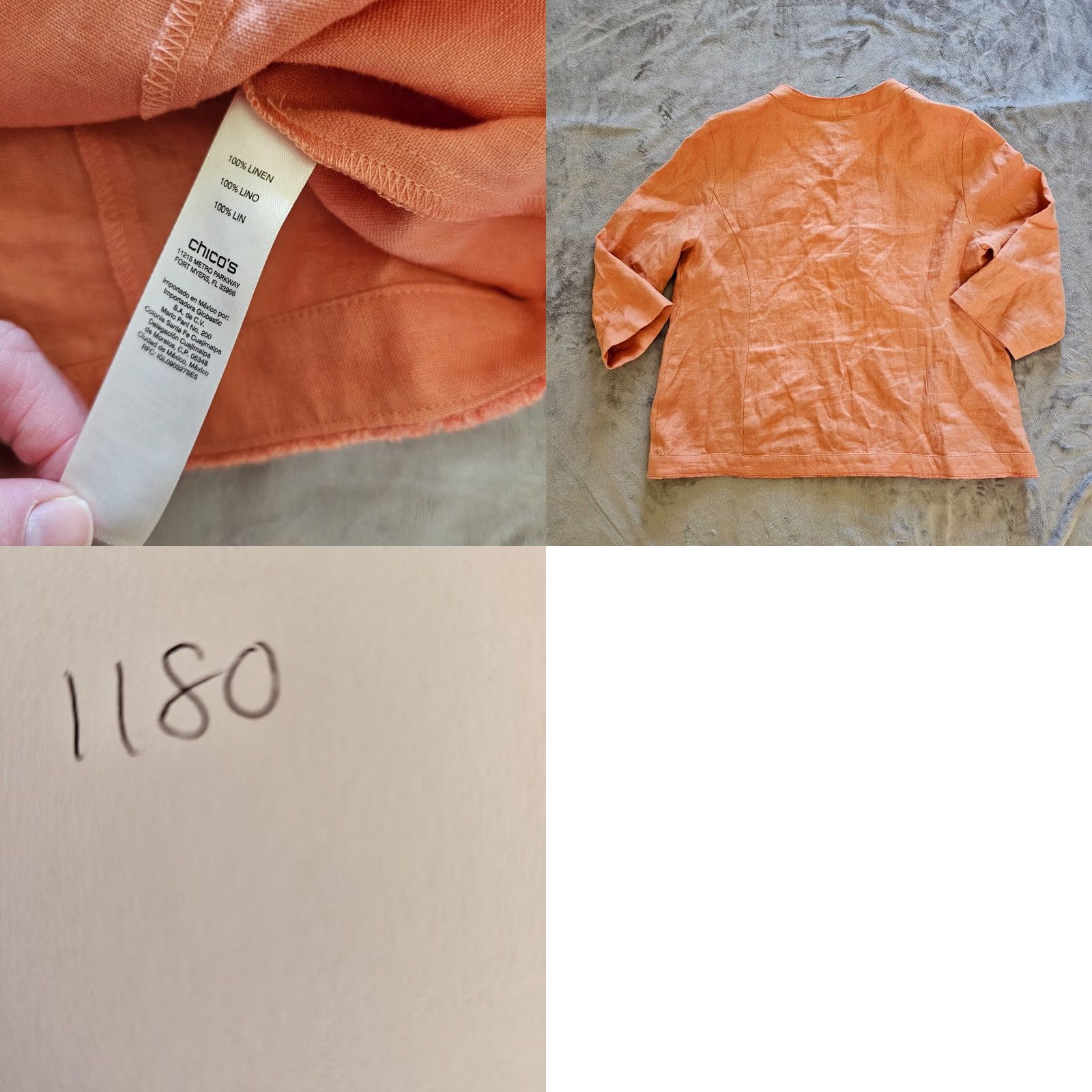 Vintage Chicos Jacket Top 3 Women XL Orange Linen Round Neck 3/4 Sleeve Button Lagenlook Size XL / US 12-14 / IT 48-50 - 8 Thumbnail