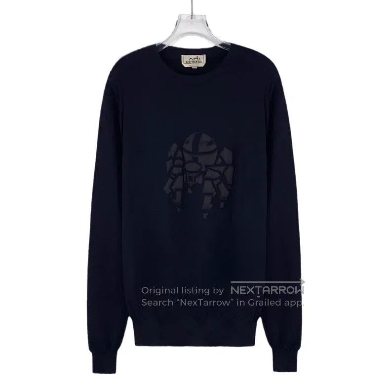 Hermes Hermes Navy blue wool leather patched round-neck long-slee Size US S / EU 44-46 / 1 - 1 Thumbnail