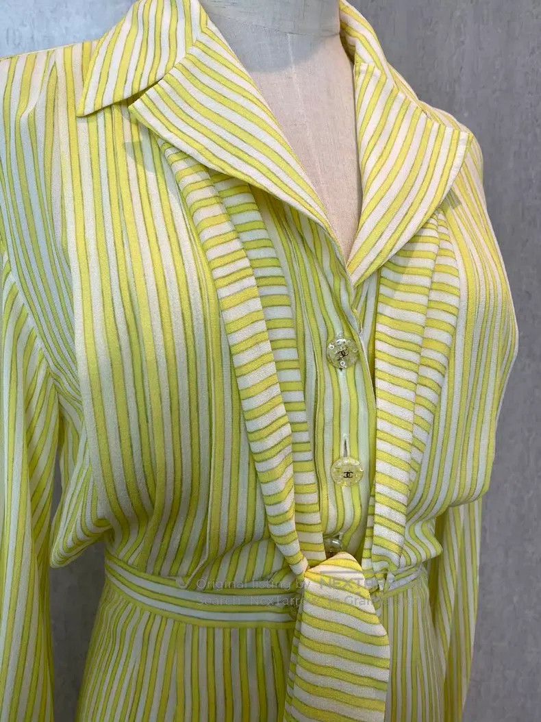 Chanel Chanel Lemon yellow striped dress Size XXS / US 00 / IT 34 - 4 Thumbnail