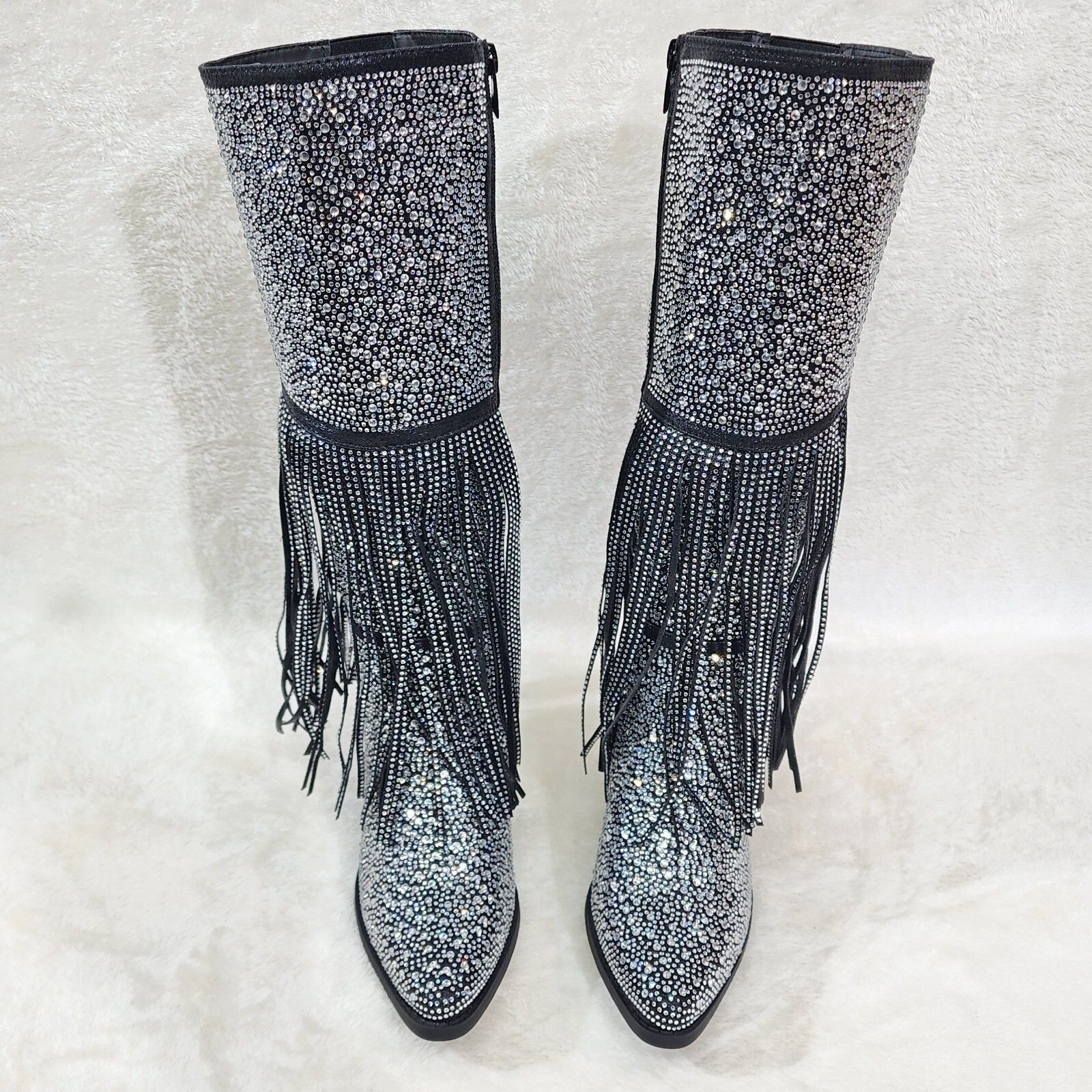 Other Western Diva Black Asymmetrical Fringe Rhinestone Glam Cowgi Size US 8.5 / IT 38.5 - 5 Thumbnail
