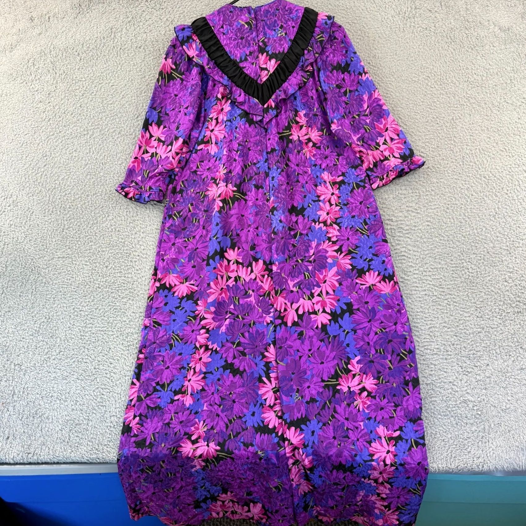 Vintage VINTAGE Liberty House Dress Womens 8 Maxi Purple Floral Ruffles Knit Cotton Polyester Puff Sleeve Zipper Short Review: 80s Flower Size M / US 6-8 / IT 42-44 - 4 Thumbnail