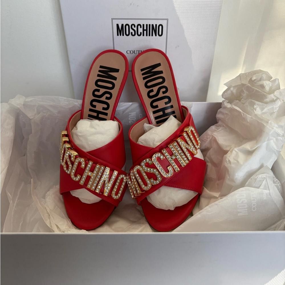 Moschino Moschino Couture Crystal Embellished Leather Orange Sandal Size US 6 / IT 36 - 10 Thumbnail