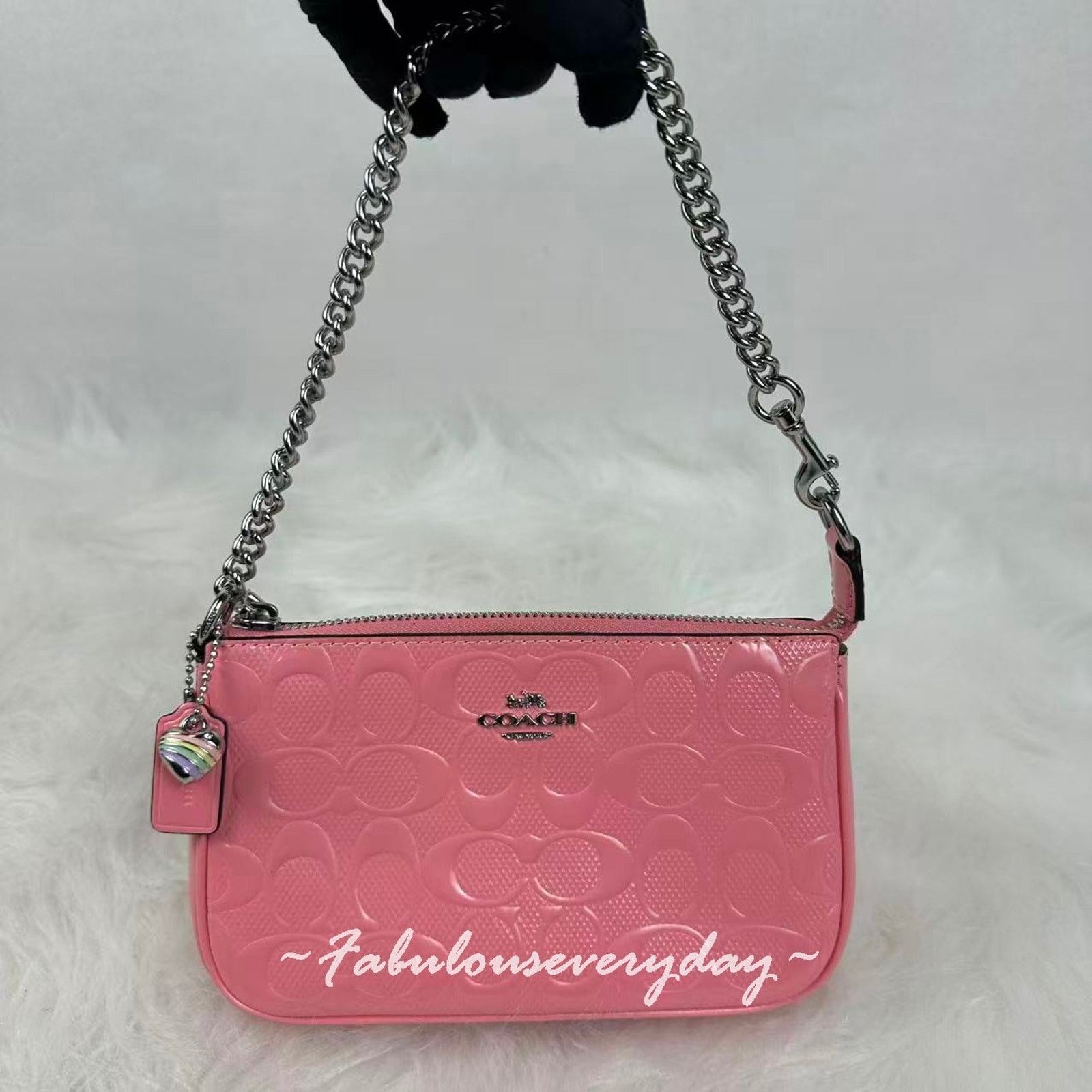 Coach Coach Nolita 19 Sig Leather Heart Charm Clutch Wristlet Pink Size ONE SIZE - 1 Thumbnail