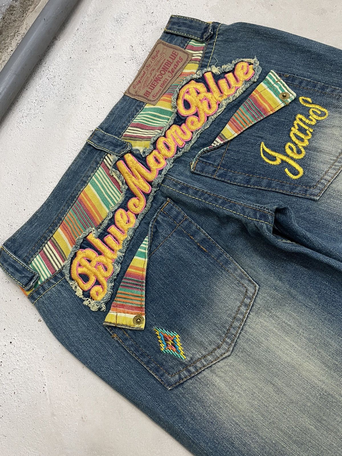 Japan Blue Vintage Blue Moon Blue Embroidery Tartan Plaid Junya Style Size 29" - 18 Thumbnail