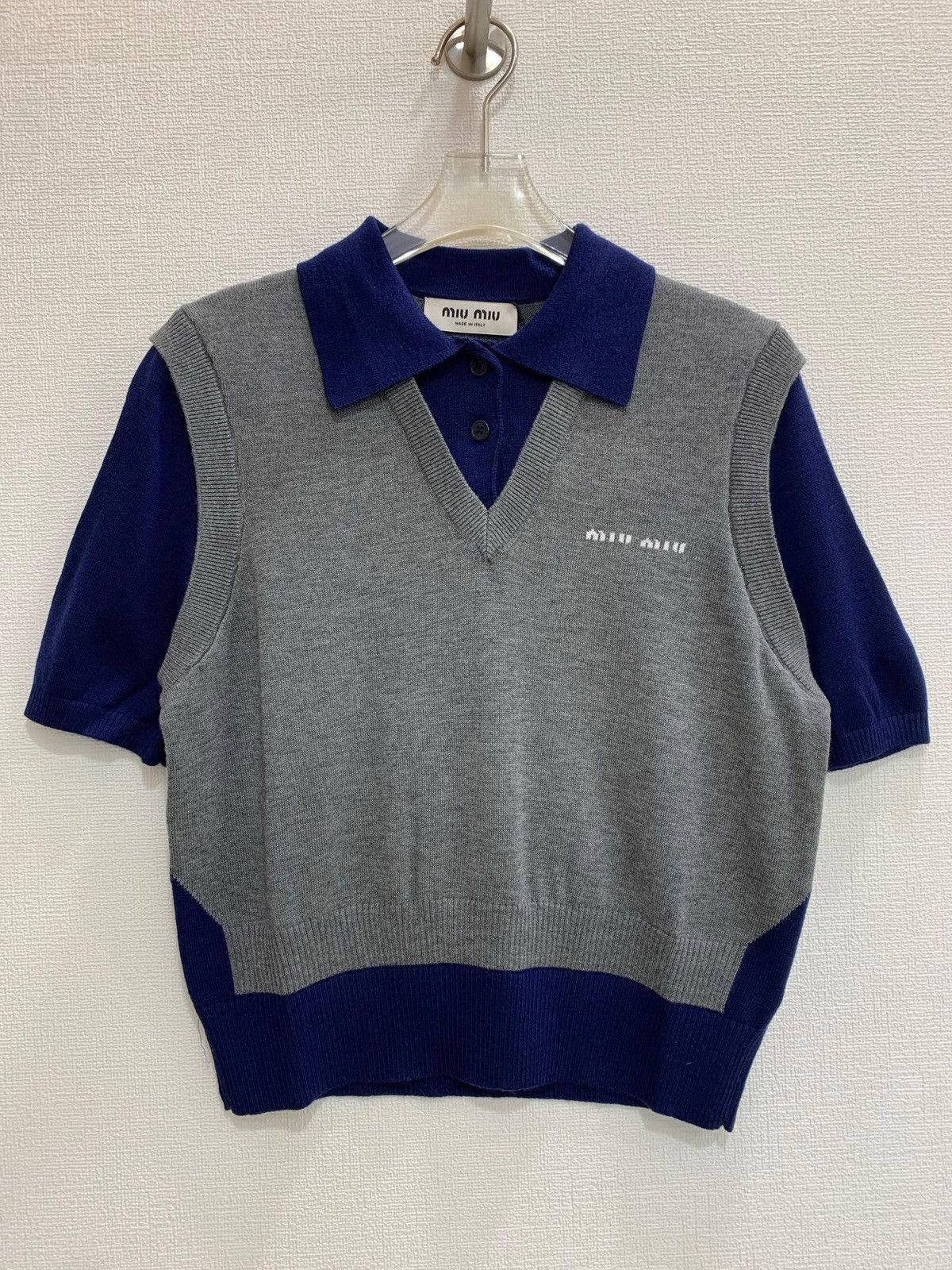 Miu Miu MIU MIU Wool short-sleeved knitted sweater Size S / US 4 / IT 40 - 1 Thumbnail
