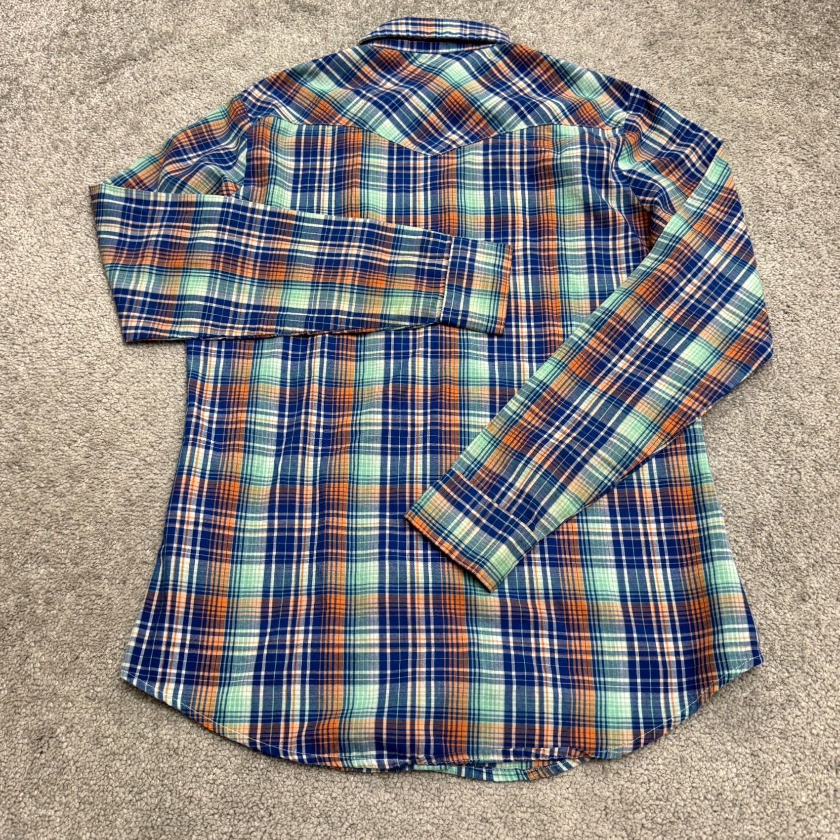 Wrangler Wrangler Shirt Womens S Western Pearl Snap Button Down Blue Orange Plaid Top Size S / US 4 / IT 40 - 2 Thumbnail