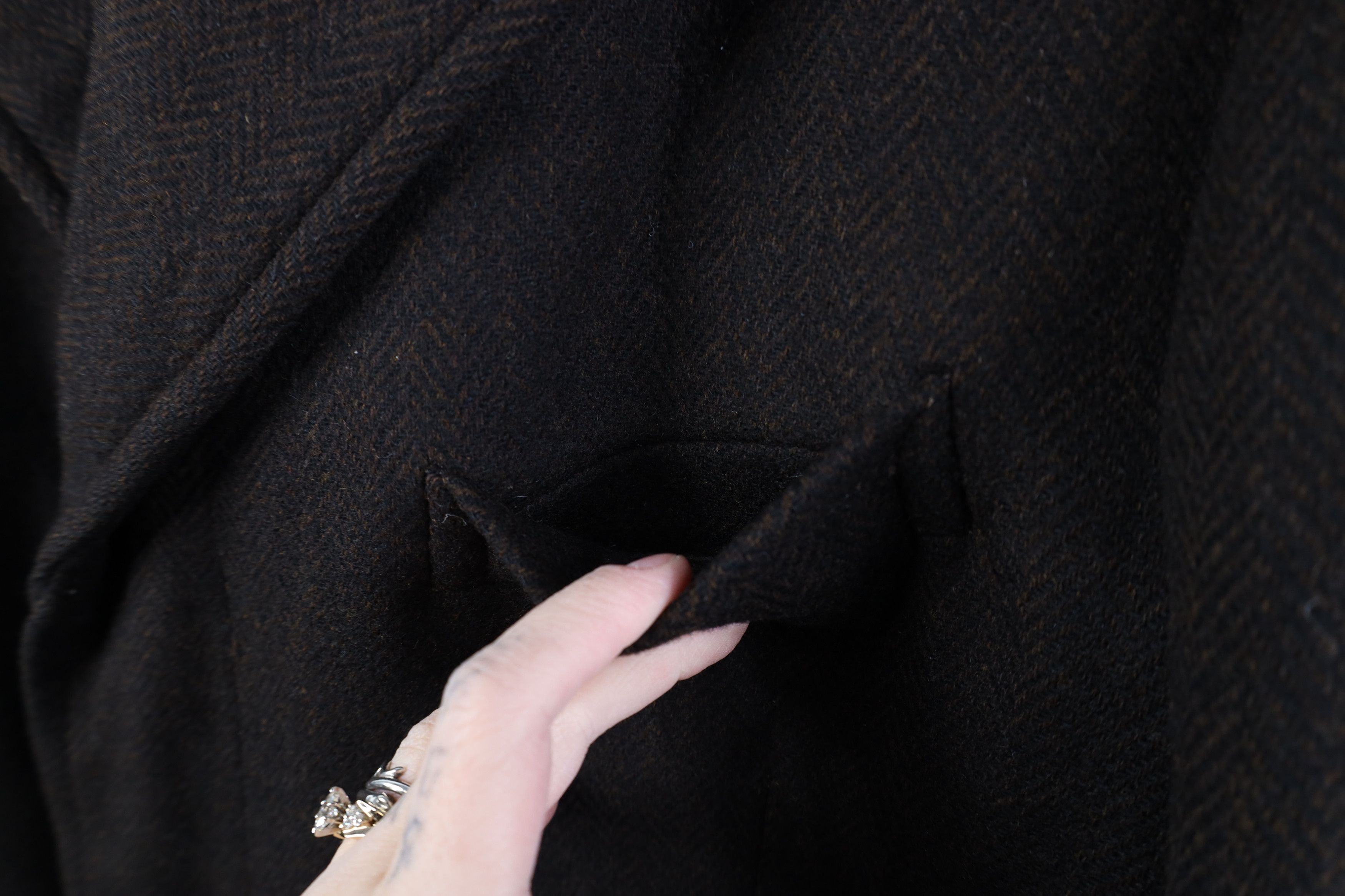 Vintage Vintage 50s Bespoke Herringbone Overcoat Jacket Brown USA Size US XL / EU 56 / 4 - 7 Thumbnail