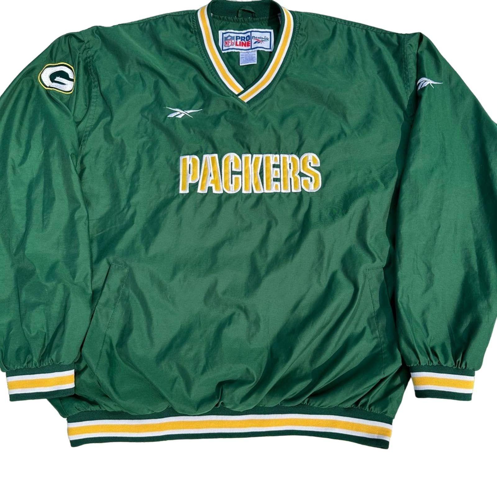 Reebok Green Bay Packers Embroidered Windbreaker Jacket Vtg 90s NFL Pro  Line XL