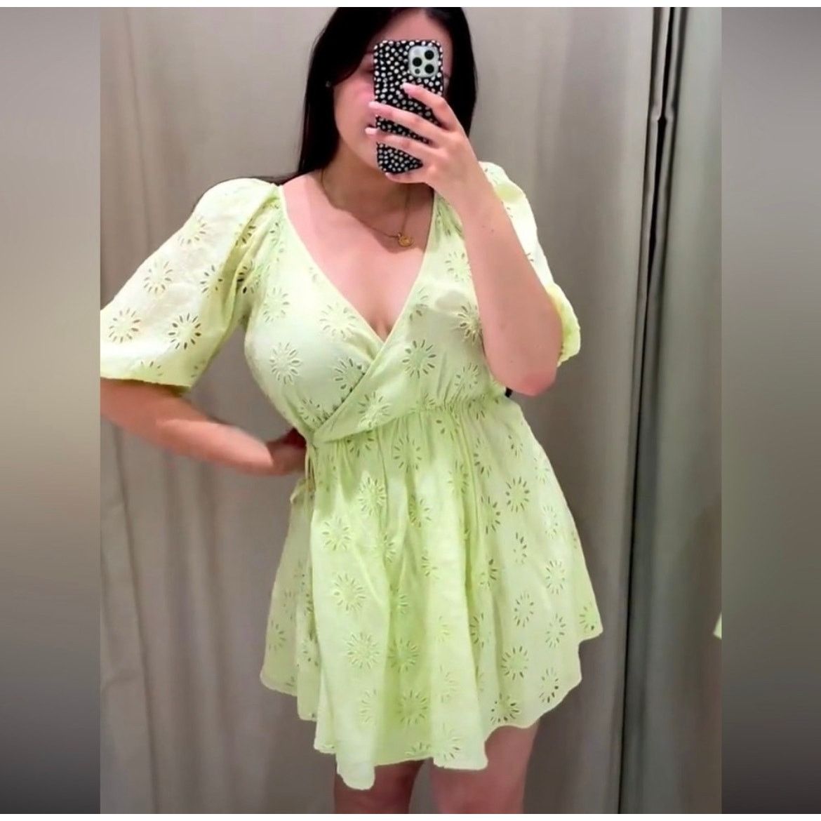 ZARA OPENWORK EMBROIDERED DRESS LIGHT YELLOW