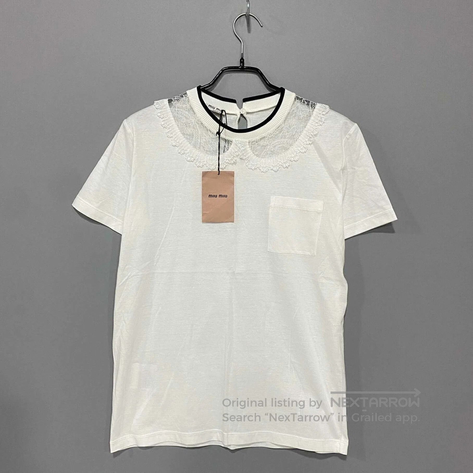 MIUMIU Lace Collar Short Sleeve Top.