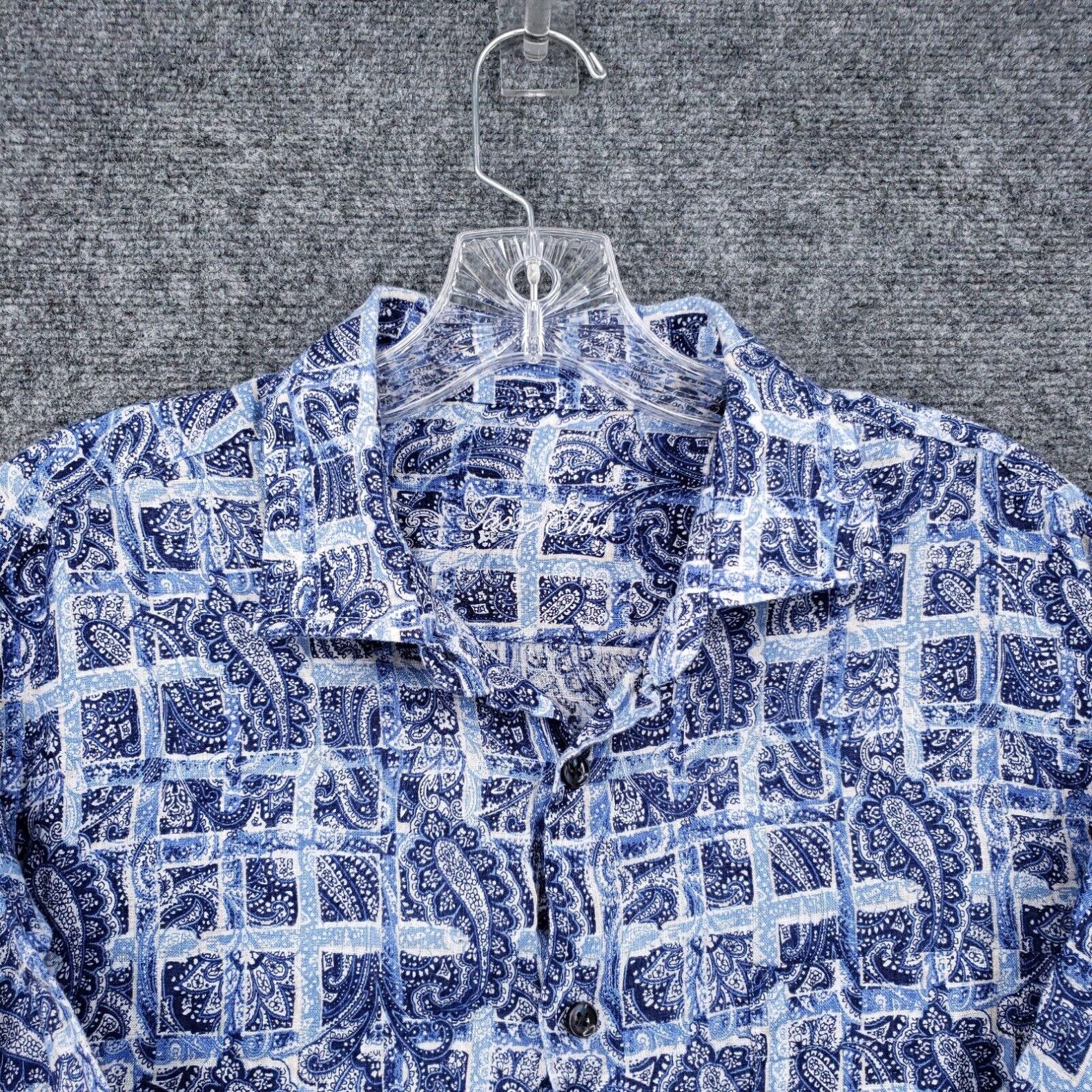 Tasso Elba Tasso Elba Shirt Men L Large Blue Linen Paisley Button Up Camp Short Sleeve Size US L / EU 52-54 / 3 - 3 Thumbnail