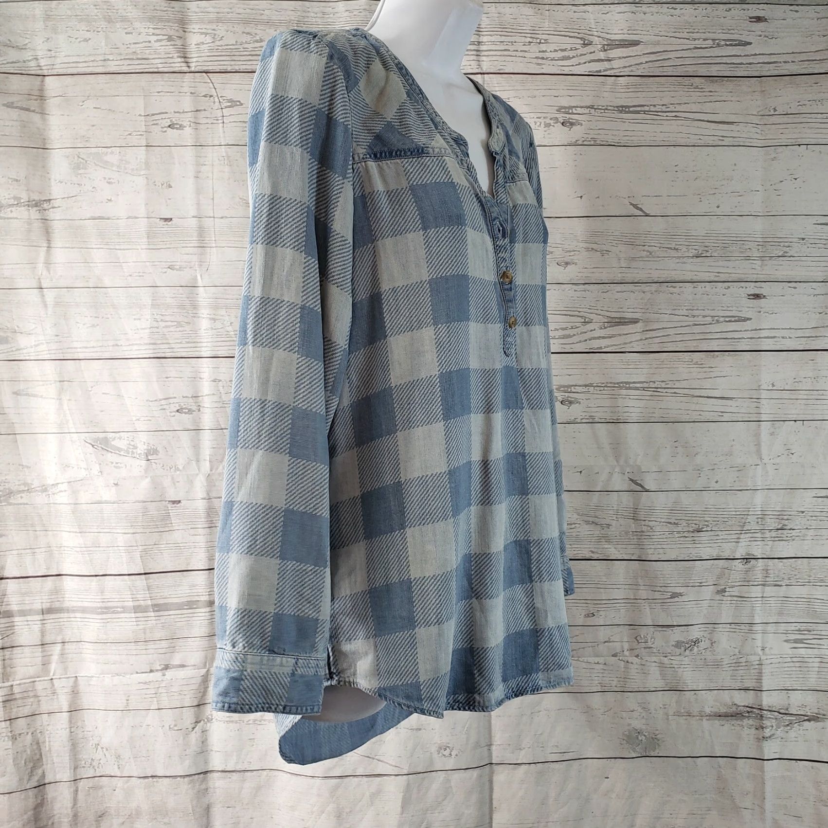 Eddie Bauer Eddie Bauer Womens Popover Top Blouse Shirt Long Sleeve Tencel Blue Checkered Small Size S Casual Womens Size S / US 4 / IT 40 - 2 Thumbnail