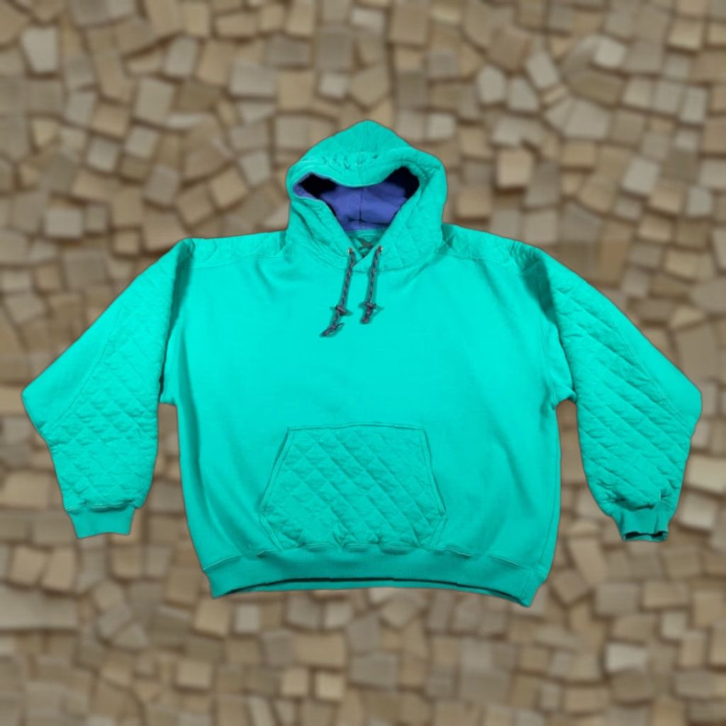 Eddie Bauer VINTAGE Eddie Bauer Sweater Mens Hoodie Quilted Green Purple Y2K Pullover M Size US M / EU 48-50 / 2 - 1 Thumbnail