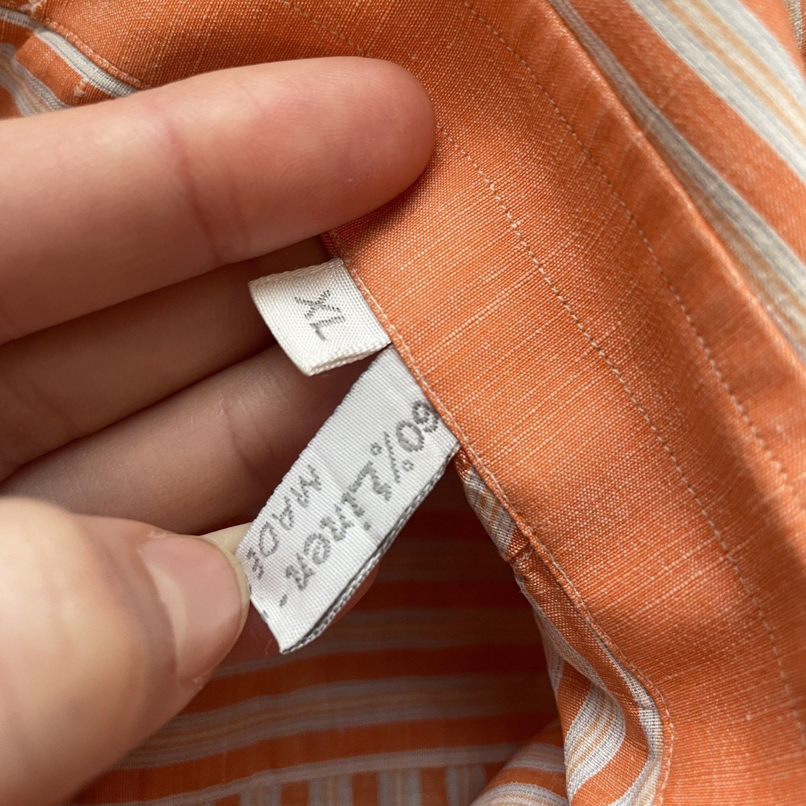 Maus & Hoffman Maus & Hoffman Men's XL Orange White Striped Linen Cotton Size US XL / EU 56 / 4 - 2 Thumbnail