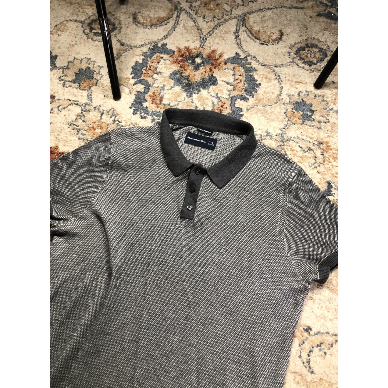 Abercrombie & Fitch Abercrombie & Fitch Featherweight Polo Shirt Mens XL Gray Geometric Knit Golf Shirt Size US XL / EU 56 / 4 - 6 Thumbnail
