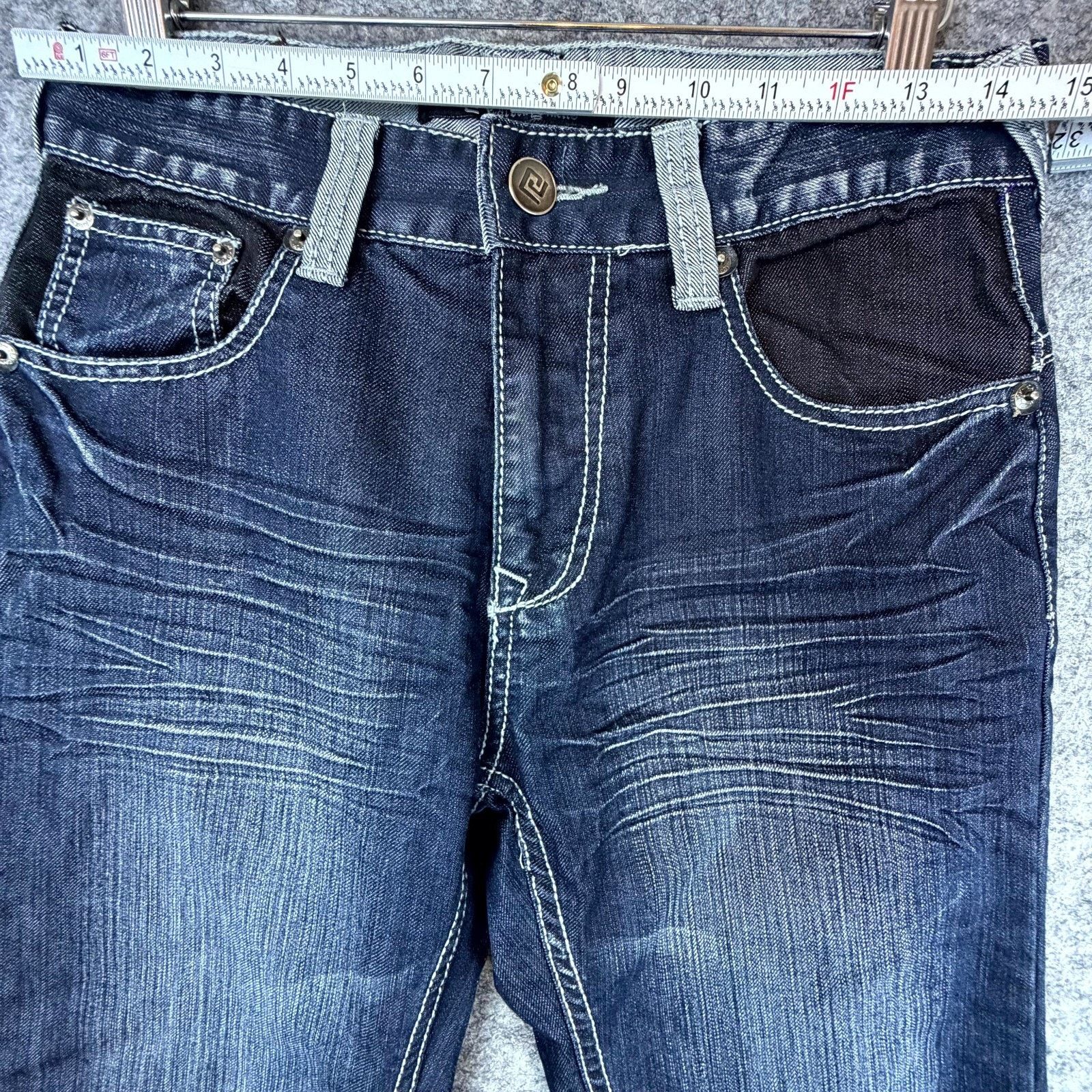 Carbon Carbon Black Jeans 28 Blue Straight Flap Pocket Y2K Grunge Size 28" / US 6 / IT 42 - 8 Thumbnail