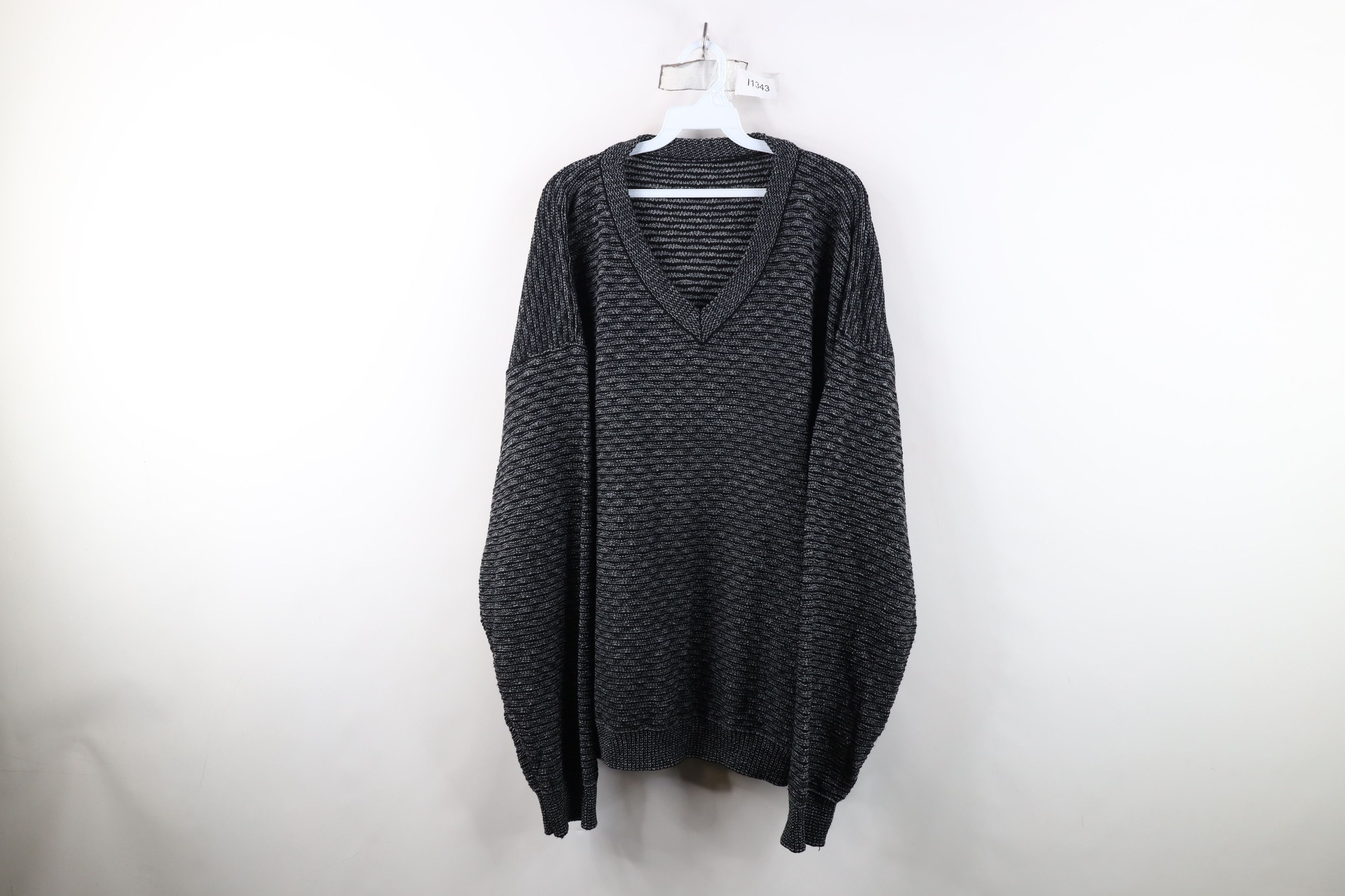 Vintage Vintage 90s Streetwear Ribbed Knit V-Neck Sweater Black Size US XXL / EU 58 / 5 - 1 Thumbnail