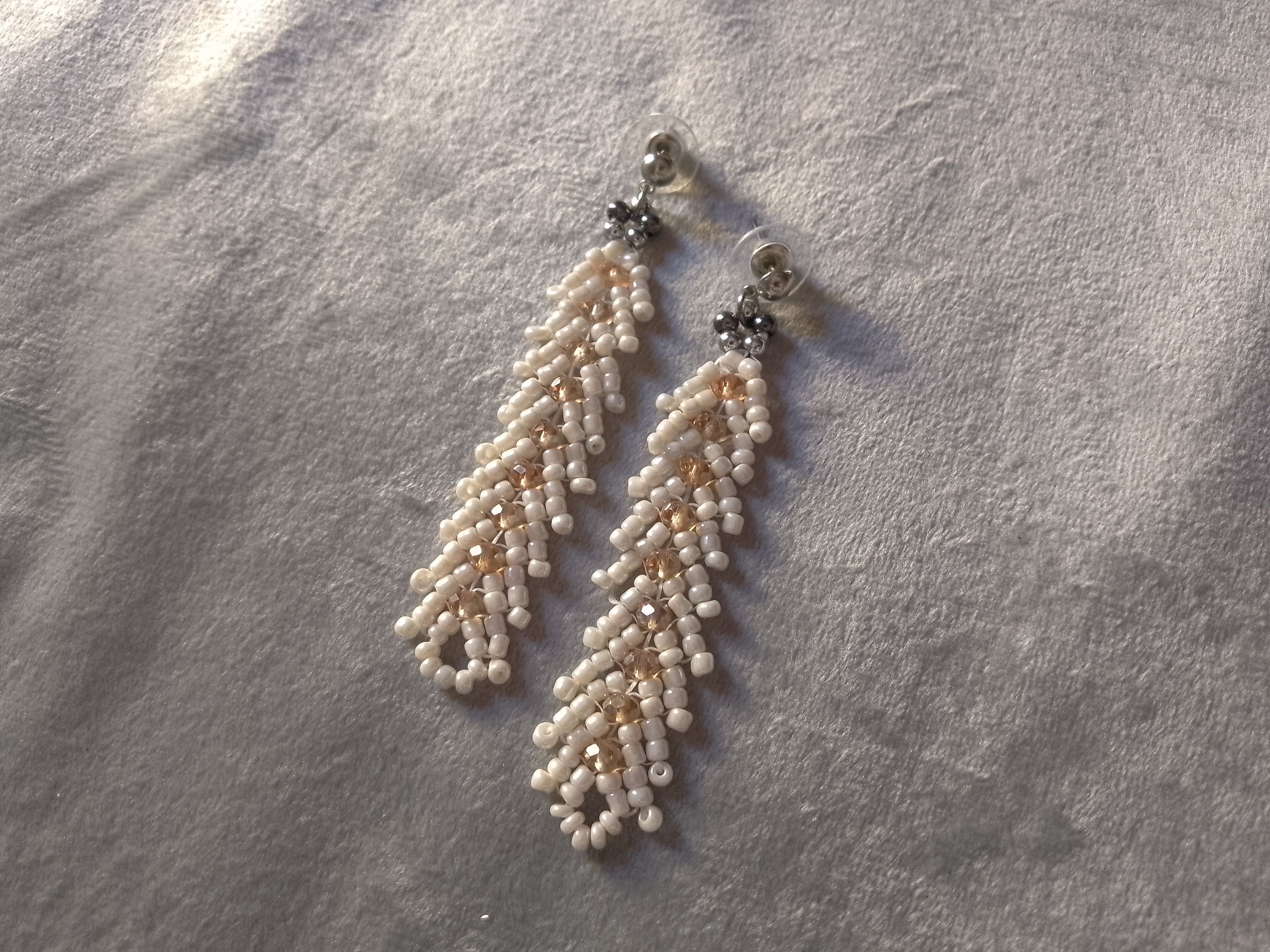 Handmade Necklace Ivory Elegant Wedding Embroidered Crystals Earrings Size ONE SIZE - 7 Thumbnail