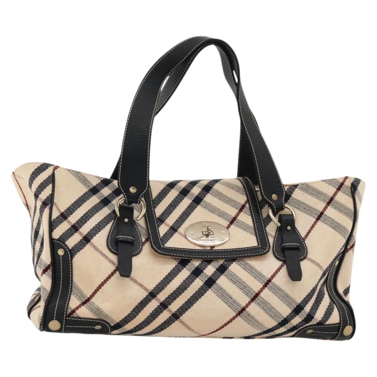 Burberry Nova Check Blue Label Tote Bag Canvas Beige Gold Auth 117928 in Beige/Gold, Women's